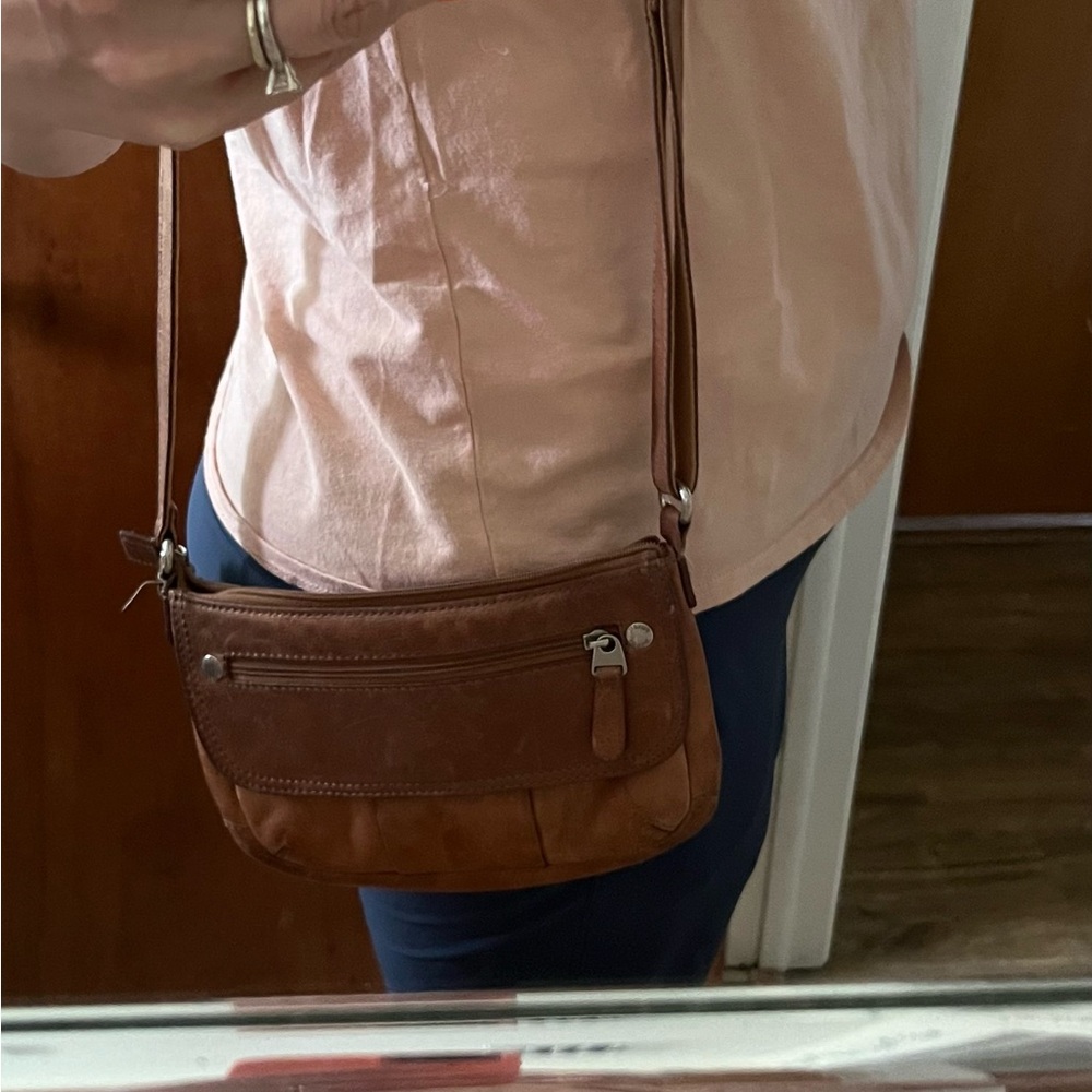 Vintage Fossil Crosstown Crossbody Bag Pebbled Leather Chestnut Brown - Picture 12 of 13